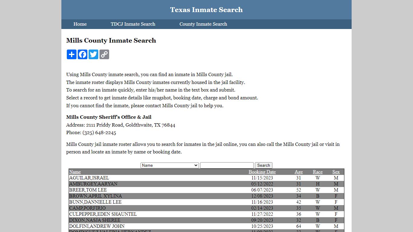 Mills County Inmate Search